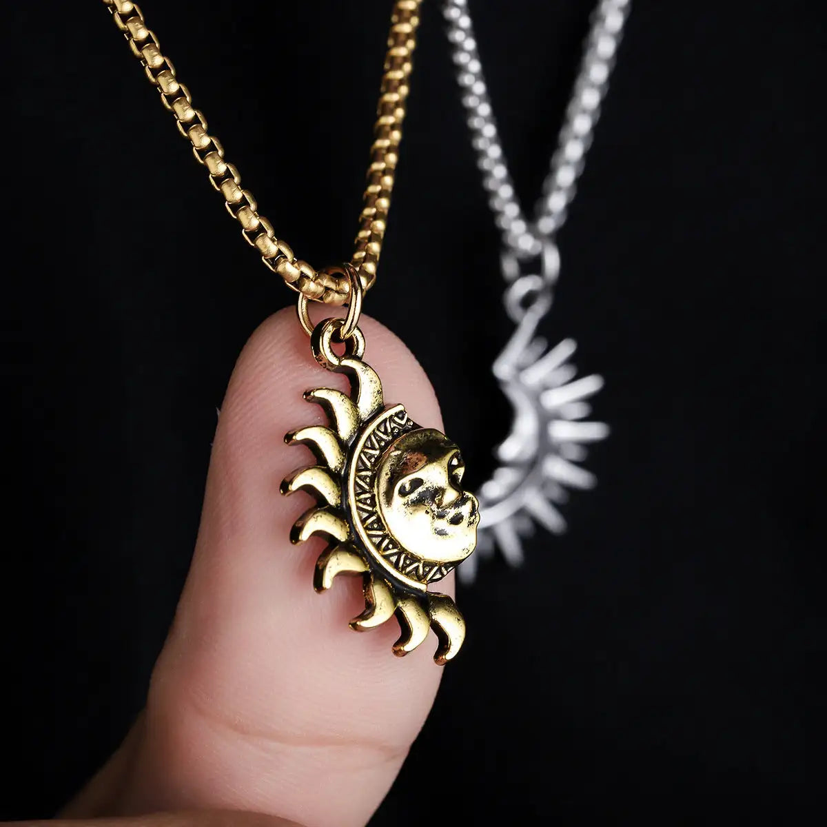 Sun And Moon Asymmetric Accessories Men's Titanium Steel Couple's High Sense Necklace