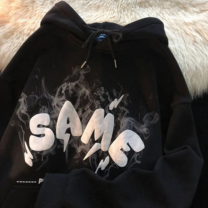 Letter Print  Hoodie Pullover Vintage Gothic Aesthetic Oversized Hooded Sweatshirt